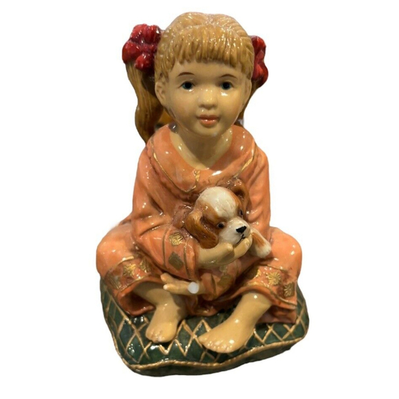 Vtg 2002 Sam's Club Porcelain Santa Scene Girl Dog Replacement Grandeur Noel - Picture 1 of 4